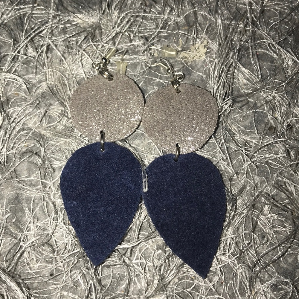 Silver & blue leather earrings